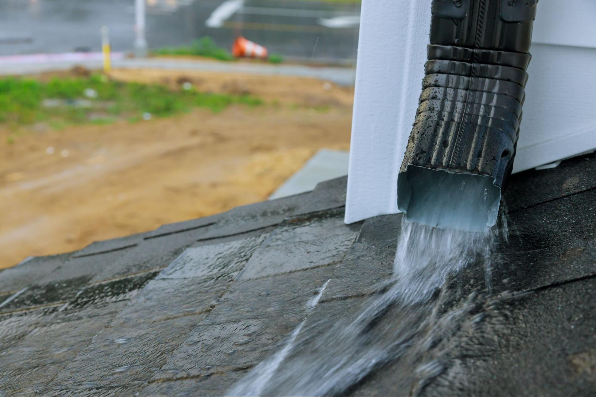 Heavy rain during the wet season tests gutter and downspout maintenance as water flows through the system